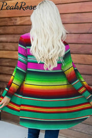 Cinco De Mayo Mexican Western Striped Loose Cardigan