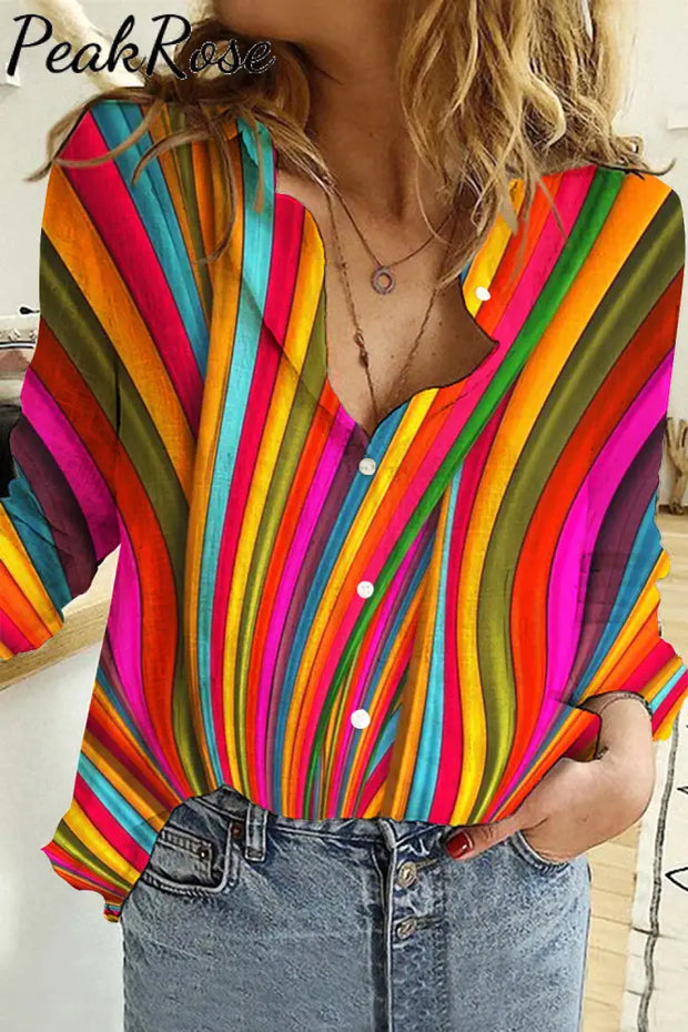 Cinco De Mayo Mexican Western Striped Print Casual Long Sleeve Shirt S / Photo Color Women