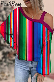 Cinco De Mayo Mexican Western Striped Print Off-Shoulder Blouse