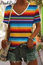 Cinco De Mayo Mexican Western Striped Print V Neck T-Shirt T-Shirt