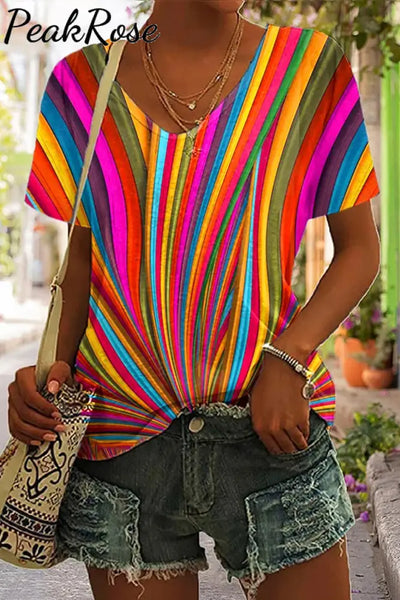 Cinco De Mayo Mexican Western Striped Print V Neck T-Shirt S / Photo Color T-Shirt