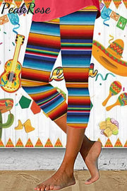 Cinco De Mayo Mexican Western Striped Skinny Leggings S / Photo Color Leggings