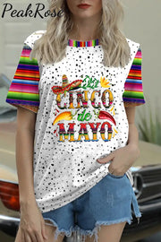 Cinco De Mayo With Sombrero Hat And Peppers Print Round Neck T-Shirt T-Shirt