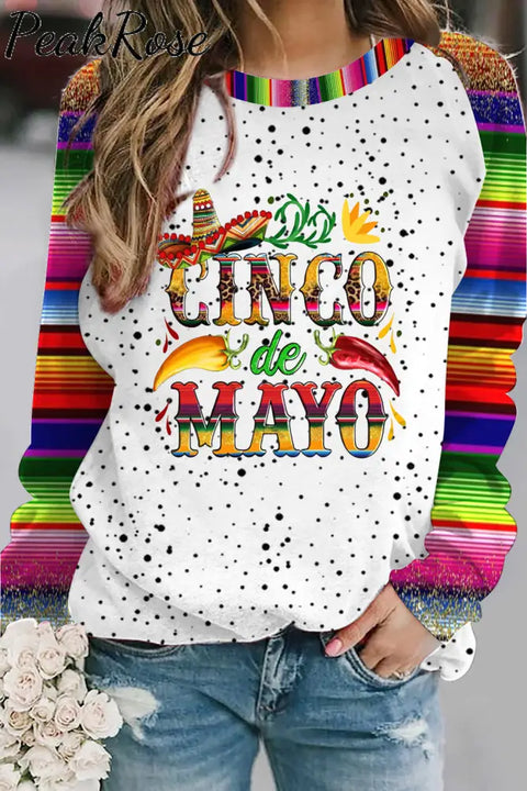 Cinco De Mayo With Sombrero Hat And Peppers Print Sweatshirt