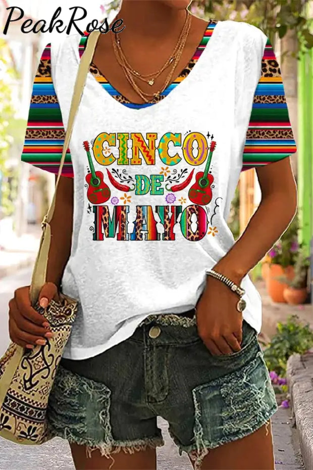 Cinco De Mayo With Sombrero Hat And Peppers Print V Neck T-Shirt T-Shirt