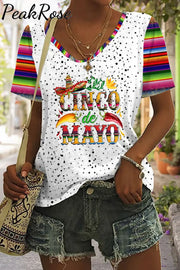 Cinco De Mayo With Sombrero Hat And Peppers Print V Neck T-Shirt T-Shirt