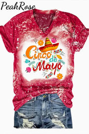 Cinco De Mayo With Sombrero Hat Printed V Neck T-Shirt Red / S T-Shirt