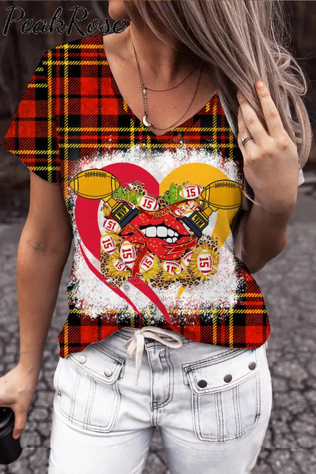 Classic Retro Red & Yellow Plaid With Championship Team Trophy T-Shirt