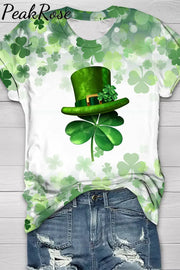 Clover Print Four-Leaf Hat Ink Short-Sleeved T-Shirt T-Shirt