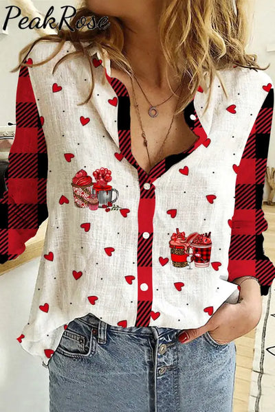 Coffee Drink Print Long Sleeve Shirt S / Red Women