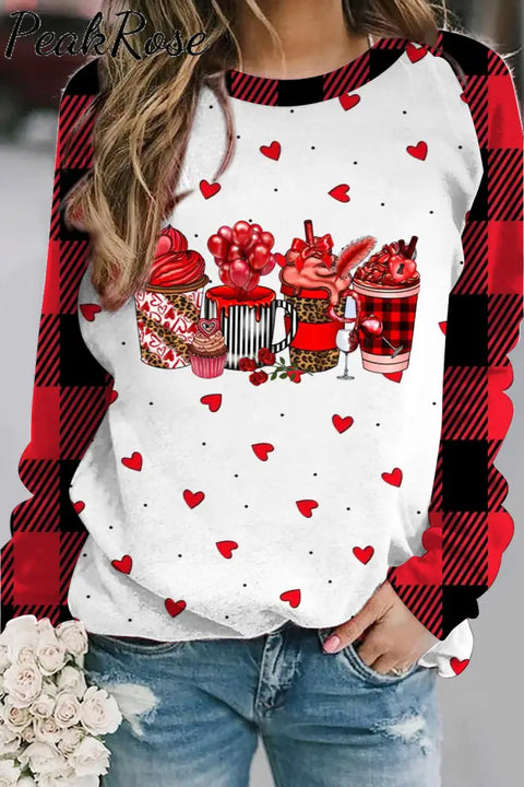 Coffee Drink Print Sweatshirt S / Red