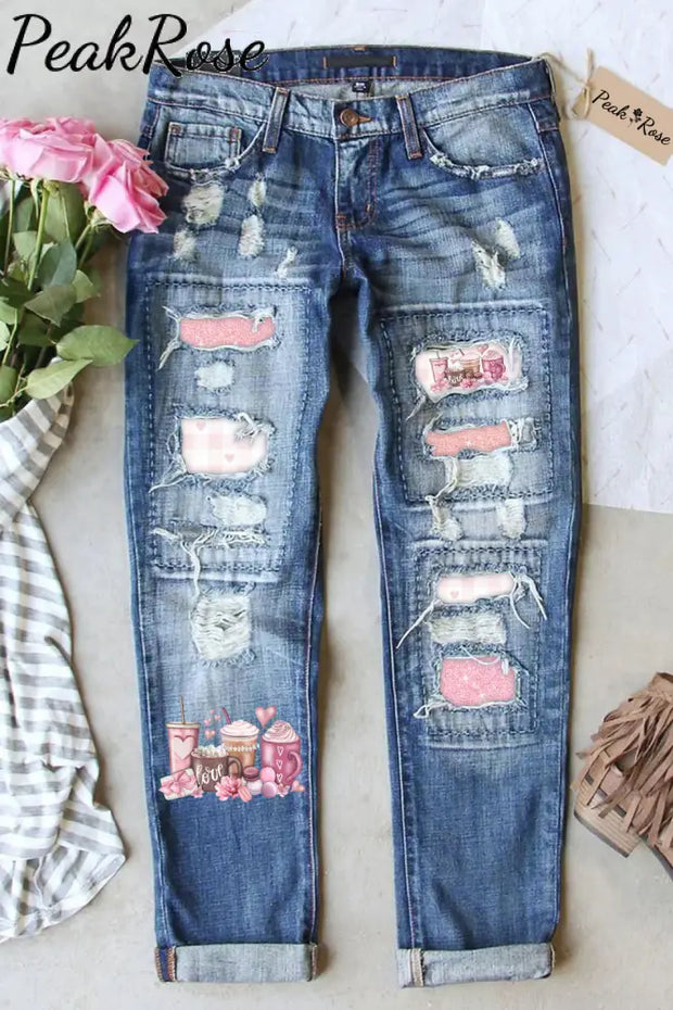 Coffee Valentine Lover Print Jeans S