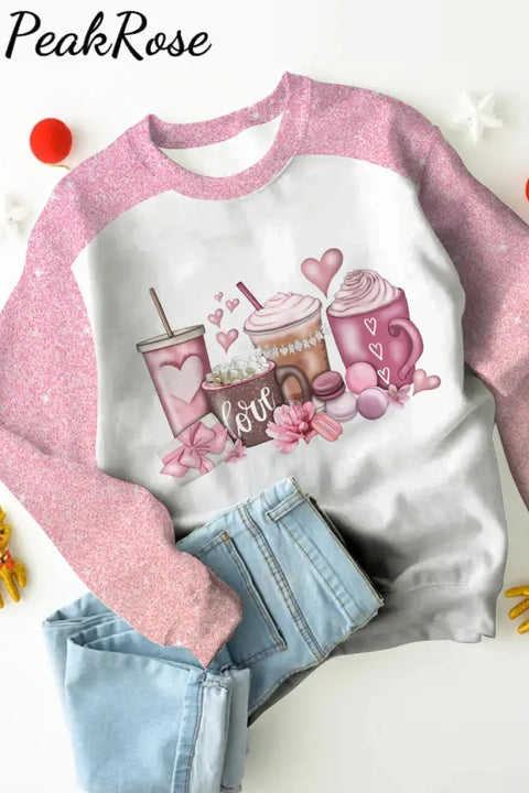 Coffee Valentine Lover Print Long-Sleeved Sweatshirt