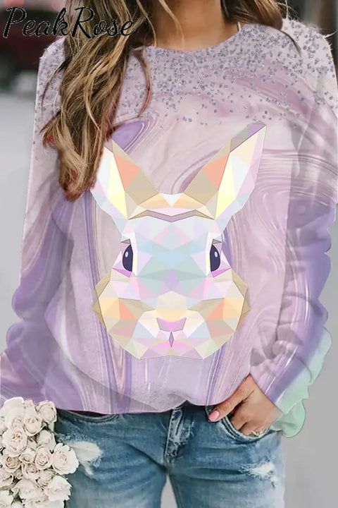 Color Block Rabbit Head Gradient Glitter Sweatshirt