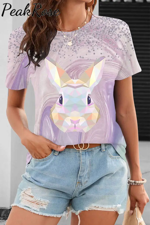 Color Block Rabbit Head Gradient Glitter T-Shirt T-Shirt