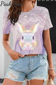 Color Block Rabbit Head Gradient Glitter T-Shirt Photo / S T-Shirt