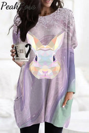 Color Block Rabbit Head Gradient Glitter Tunic With Pockets