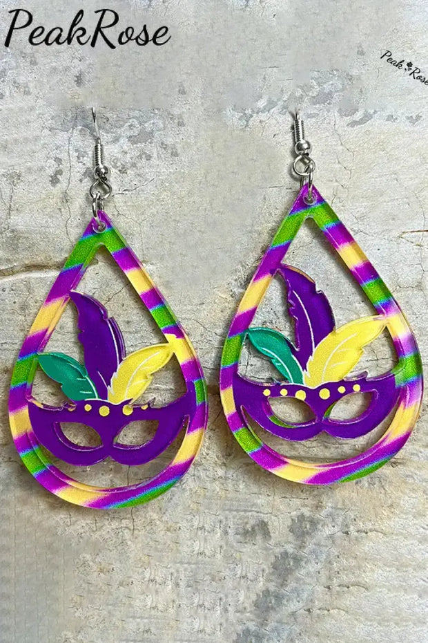 Colorful Glitter Mask Droplet Cutout Earrings