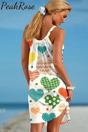 Colorful Heart-Shaped Print Sleeveless Dress