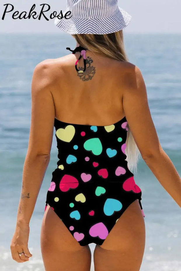 Colorful Love Heart Print Bikini Swimsuit