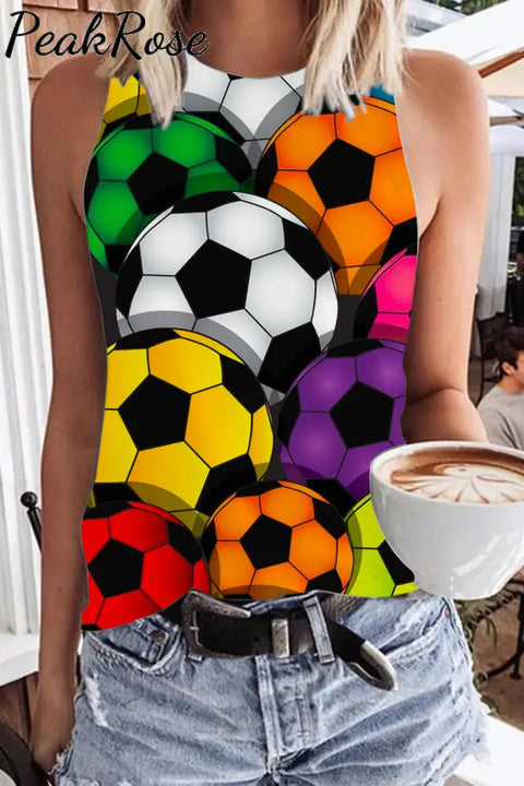 Colorful Retro Goal Soccer Ball Football Print Tank Top