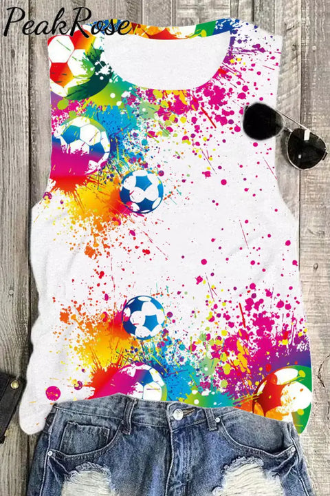 Colorful Retro Splatter Soccer Ball Mom Print Tank Top