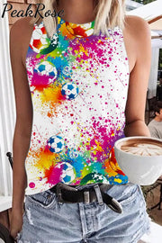 Colorful Retro Splatter Soccer Ball Mom Print Tank Top