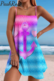 Contrasting Color Gradient Heart-Shaped Anchor Cami Dress