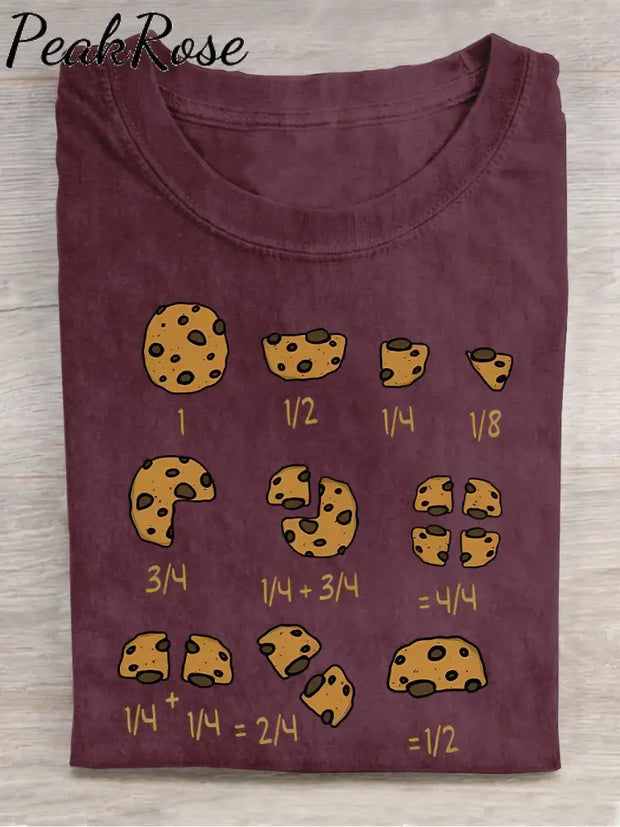 Cookie Fractional Numbers Math Teacher Casual Print T-Shirt Maroon / S Hot Sell