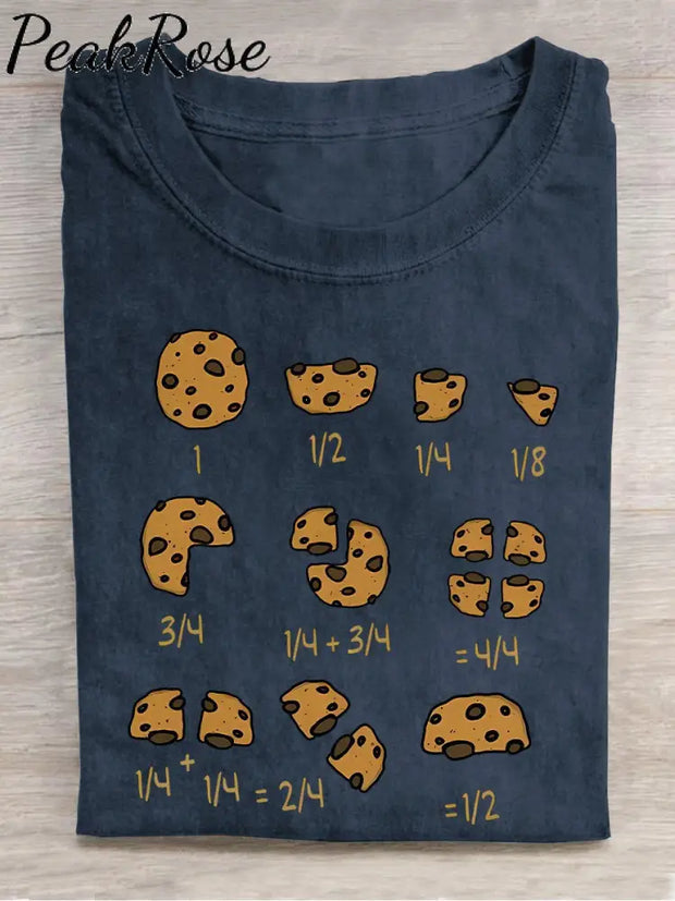 Cookie Fractional Numbers Math Teacher Casual Print T-Shirt Navyblue / S Hot Sell