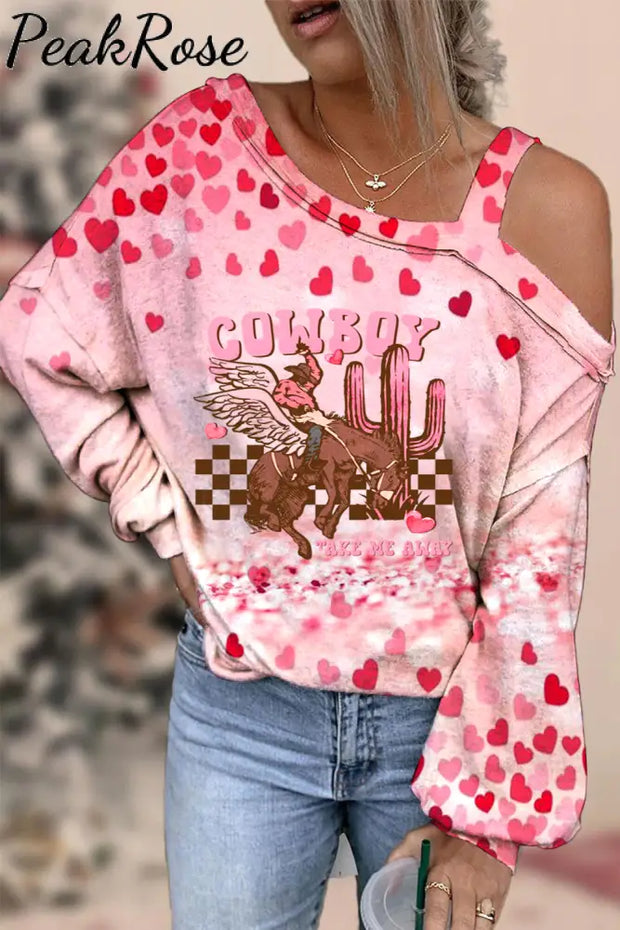 Cowboy Take Me Away Print Off-Shoulder Blouse