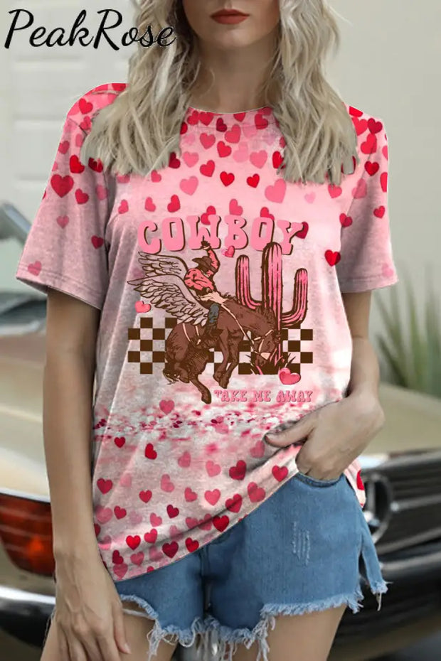 Cowboy Take Me Away Print T-Shirt S / Pink