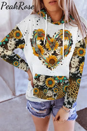 Cowhide Heart And Sunflower Print Hoodie