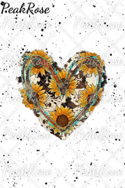 Cowhide Heart And Sunflower Print T-Shirt T-Shirt