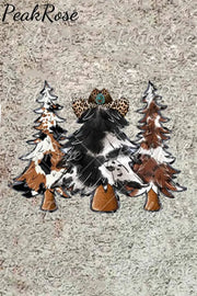 Cowhide Trees Christmas Western Print Button Hoodie