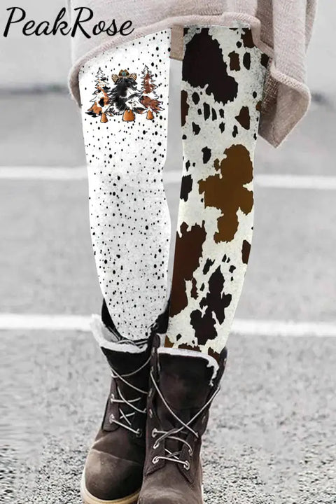 Cowhide Trees Print Leggings Leggings