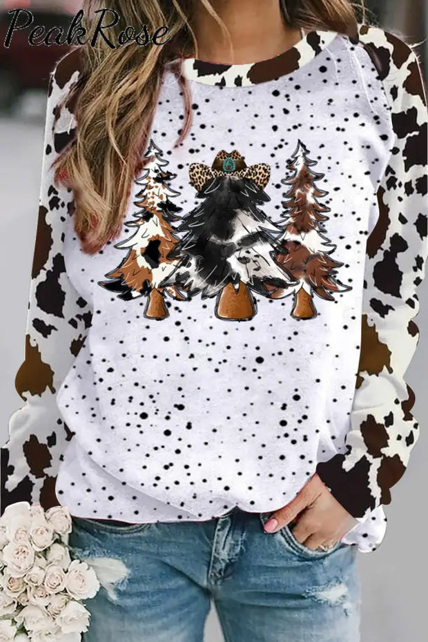 Cowhide Trees Print Sweatshirt S / Photo Color