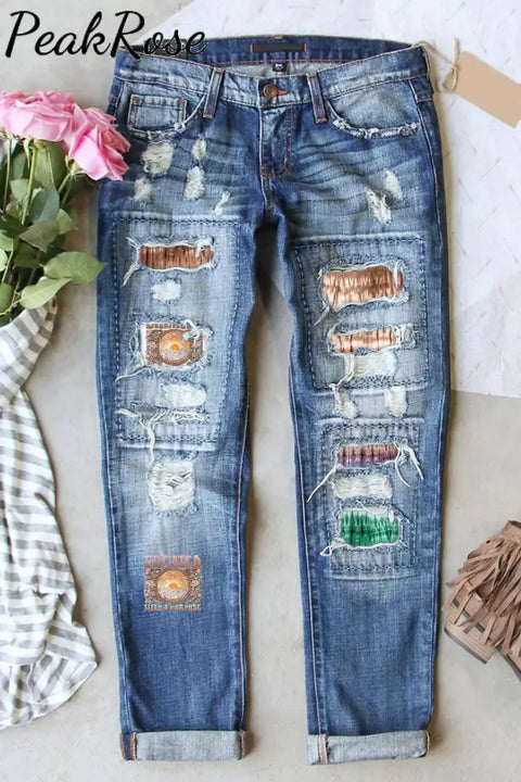 Created With A Purpose Christian Print Ripped Denim Jeans