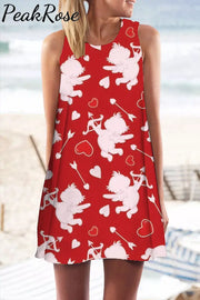 Cupid Full Print Vintage Sleeveless Tank Dress S / Red