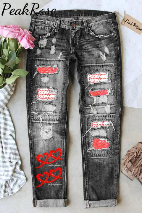 Curve Double Love Smile Pattern Jeans