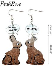 Cute Broken Ears Bunny Rabbit Dialogue Wooden Earrings