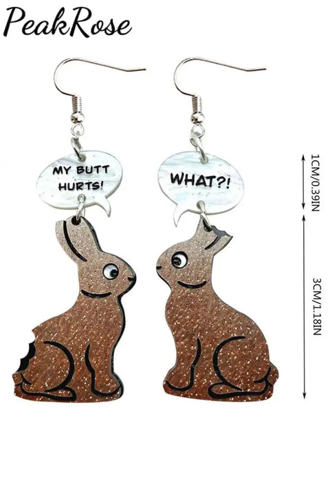 Cute Broken Ears Bunny Rabbit Dialogue Wooden Earrings