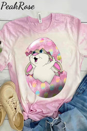 Cute Bunny In The Egg Easter Print Round Neck Short Sleeve T-Shirt