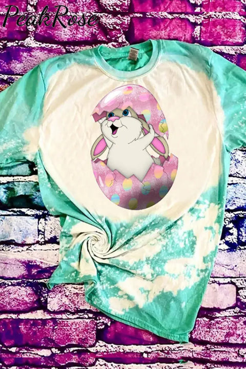 Cute Bunny In The Egg Easter Print Round Neck Short Sleeve T-Shirt