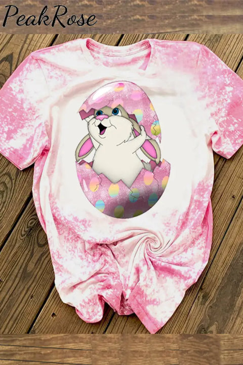 Cute Bunny In The Egg Easter Print Round Neck Short Sleeve T-Shirt