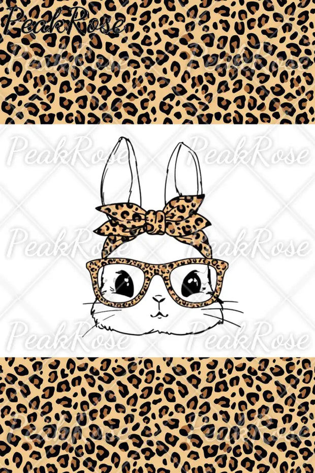 Cute Bunny With Leopard Bandana And Glasses Print Ripped Denim Jeans