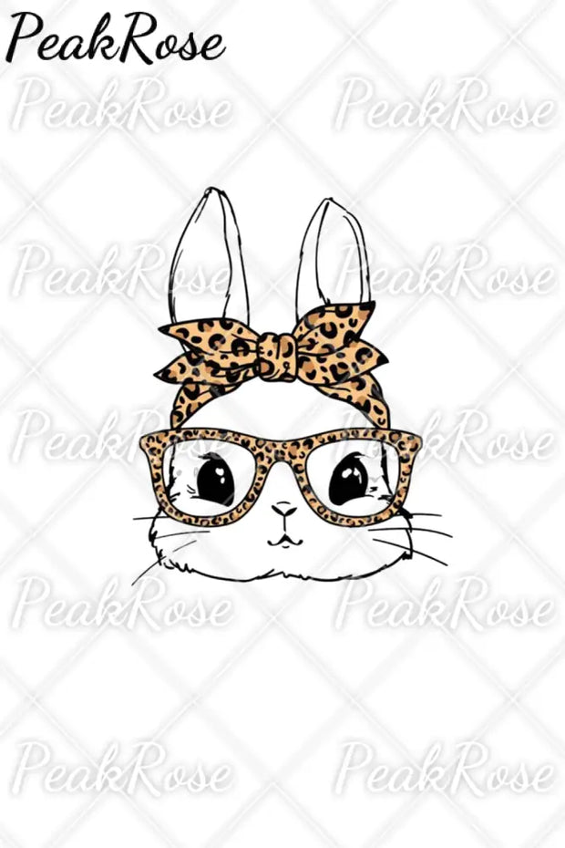 Cute Bunny With Leopard Bandana And Glasses Print Short Sleeve T-Shirt