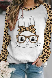 Cute Bunny With Leopard Bandana And Glasses Print Sweatshirt