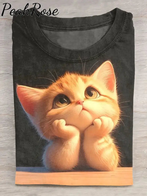 Cute Cat Art Print Casaul Short Sleeve T-Shirt Multicolor / S Hot Sell