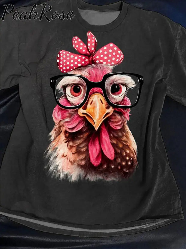 Cute Chicken Art Print Casaul Short Sleeve T-Shirt Multicolor / S Hot Sell